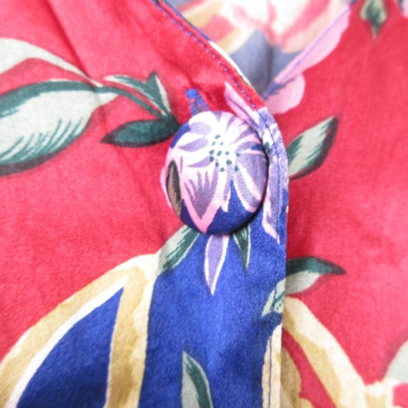 Vintage Robert Stock Red Pink Blue Printed Silk Pajama Top Size S Button Down - Picture 4 of 10